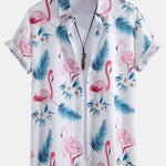 Flamingo Leaf Print Button Up Shirt & Swim Shorts