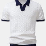 Texture Contrast Knitted V Neck Polo Shirt & Slim Fit Tapered Trousers