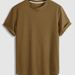 Men's Solid Color Waffle Round Neck Short Sleeve T-Shirt