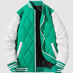 Men's Patchwork Diamond Check Jacquard Stand Collar Puffer Padded Coat