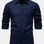Long Sleeve Linen Cotton Blend Shirt With Pocket