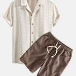 Floral Checkerboard Jacquard Cuban Shirt & Linen Cotton Blend Drawstring Shorts