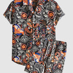 Men's Paisley Print Short Sleeve Shirt Shorts Set