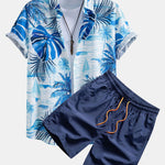 Leaf Island Print Button Up Shirt & Drawstring Swim Shorts
