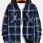 Teddy Lined Flannel Zip Up Plaid Hooded Shirt