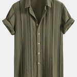 Geometric Striped Jacquard Button Up Shirt & Straight Leg Linen Pants
