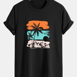 Regular Fit Palm Tree Silhouette Print Cotton T-Shirt & Swim Shorts