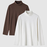 Men's solid color velvet half turtleneck Foundation T-shirt two-piece set