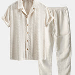 Floral Checkerboard Jacquard Cuban Shirt & Straight Leg Linen Pants