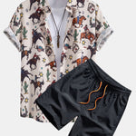 Cowboy Print Button Up Shirt &  Drawstring Swim Shorts