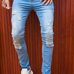 Light  Ripped Straight Long Jeans