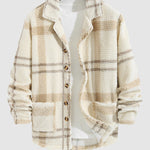 Men's Plaid Fluffy Faux Fur Lapel Double Pocket Casual Jacket
