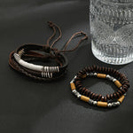 Vintage multi-layered wooden bead braided bracelet 4Pcs /set