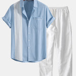 Linen Look Contrast Button Up Shirt & Straight Leg Linen Pants