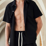 Men's Solid Color Textured Button-Down Short Sleeve Shirt