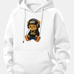 Hip Hop Bear Print Drawstring Hoodie