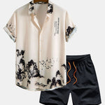 Ink Mountain Shirt & Man Mid Length Drawstring Swim Shorts