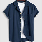 Men's casual textured Cuban collar short-sleeved shirt