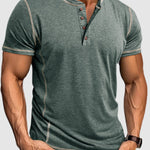 Men's Henry half-button color-blocked casual short-sleeved polo