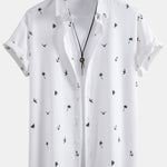 Palm Tree Anchor Sailboat Print Button Up Shirt