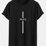 Stripe Peace Print Cotton Arc Hem T-Shirt
