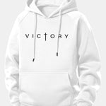 Victory Slogan Print Drawstring Hoodie