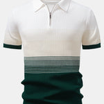 Striped Gradient Knitted Polo Shirt & Straight Leg Ribbed Pants