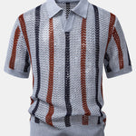Striped Crochet V Neck Polo & Straight Leg Linen Pants