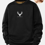 Silhouette Head Deer Print Teddy Fleece Lined Sweatshirt