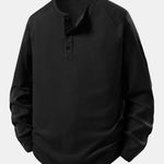 Long Sleeve Arc Hem Waffle Henley Shirt