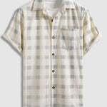 Men's Corduroy Plaid Button-Down Short Sleeve Shirt