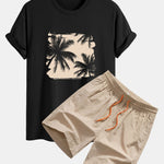 Regular Fit Palm Trees Silhouette Print Cotton T-Shirt & Swim Shorts