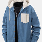 Long Sleeved Contrast Corduroy Hooded Shirt