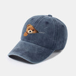 Zipper Bear Pattern Casual Washed Cotton Baseball Cap