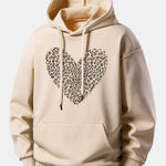 Leopard Heart Print Relax Fit Hoodie