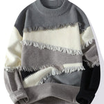 Color Block Fringe Patchwork Crew Neck Sweater