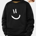 Smiley Face Print Teddy Fleece Lined Sweatshirt