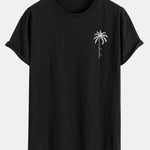 Palm Tree Slogan Print Cotton Arc Hem T-Shirt