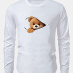 Zipper Bear Print Cotton Arc Hem T-Shirt