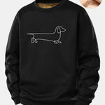Line Dachshund Print Teddy Fleece Lined Sweatshirt