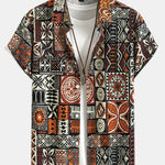 Ethnic Geometry Print Button Up Shirt