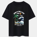 Beach Waves Print Drop Shoulder Oversize T-Shirt
