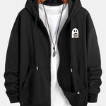 Ghost Drinking Coffee Print Relax Fit Zip Hoodie