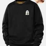 Ghost Drinking Coffee Print Teddy Fleece Lined Sweatshirt