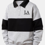 Relax Fit Los Angeles Print Color Block Polo Collar Sweatshirt
