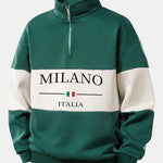 Relax Fit Milano Print Contrast Color Quarter Zip Sweatshirt