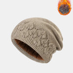 Warm Fleece Lined Thickened Double-layer Design Vintage Knitted Hat