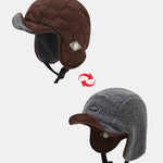 Winter Thickened Plush Warm Earflap Hat Reversible Design For Wearing On Both Sides