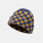 Unisex Autumn/Winter Thick Double-Layer Checkerboard Knitted Hat Outdoor Warm Couple Cap