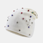 Fashion Punk Style Warm Rhinestone Knit Beanie Hat With Brooch Pin